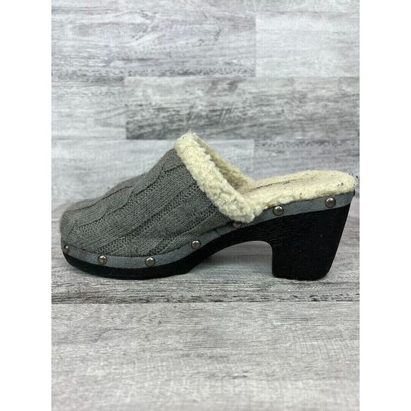 Unionbay Christy Womens Size 8M Gray Knit Faux Fur Lined Heeled Clogs - Picture 6 of 8